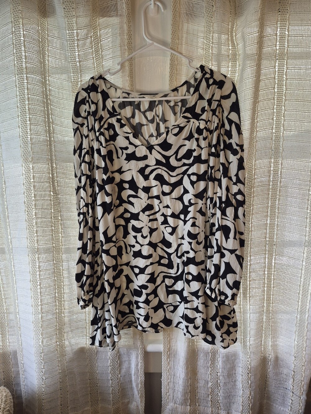 Terra & Sky Black and White Abstract Print Tunic Top Size 3X